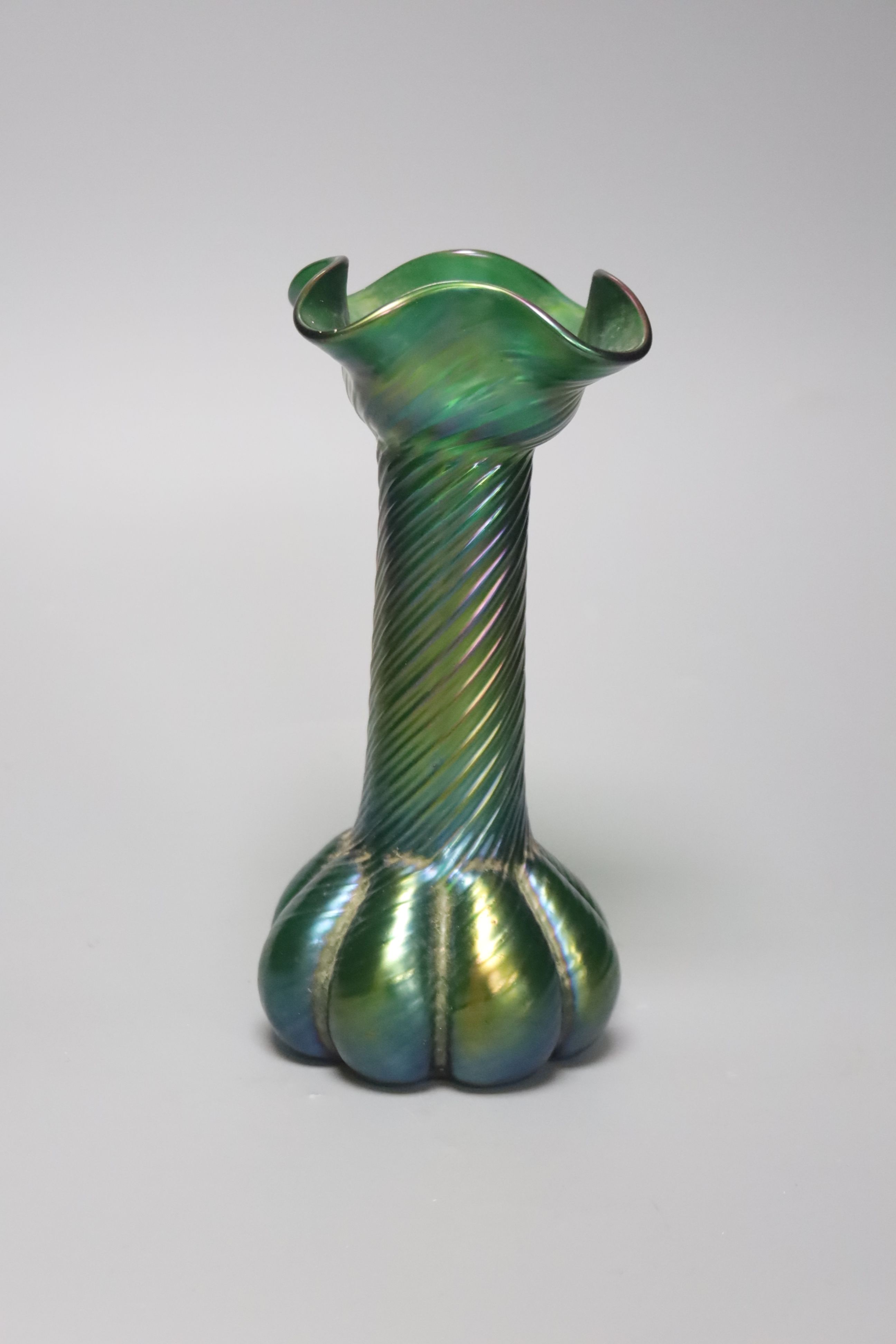 A Loetz style lustre glass vase, height 21cm